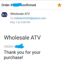 Wholesale ATV - Memphis - Order confirmation on may 7