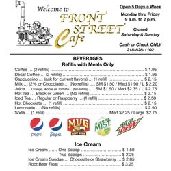 Front Street Cafe - Front page menu
