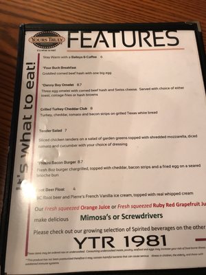 Menu photo 1 Yours Truly Restaurants Mayfield Village, OH Menu photo 1 Yours Truly Restaurants Mayfield Village, OH