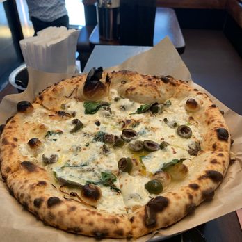 Cart-Driver - White pizza with mozzarella, castlevetrano olives, lemon, and basil - Pizza Near Me - Denver, Colorado Cart-Driver - White pizza with mozzarella, castlevetrano olives, lemon, and basil - Pizza Near Me - Denver, Colorado