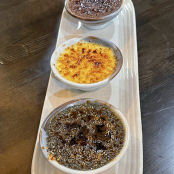 Kasa Rin - Creme Brûlée Trio (bottom to top) Black Sesame, Yuzu, Chocolate - Japanese Near Me - Los Angeles, California Kasa Rin - Creme Brûlée Trio (bottom to top) Black Sesame, Yuzu, Chocolate - Japanese Near Me - Los Angeles, California