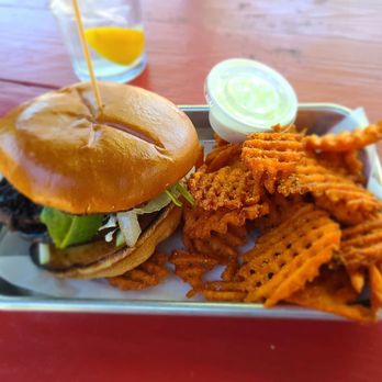 Griff's BBQ & Grill - Portobello Sandwich with sweet fries. - American Near Me - Copperopolis, California