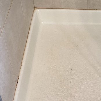 Refinishing Rabbit - Before, moldy caulking and discoloration on fiberglass shower pan - Refinishing Services Near Me - Sunnyvale, California Refinishing Rabbit - Before, moldy caulking and discoloration on fiberglass shower pan - Refinishing Services Near Me - Sunnyvale, California