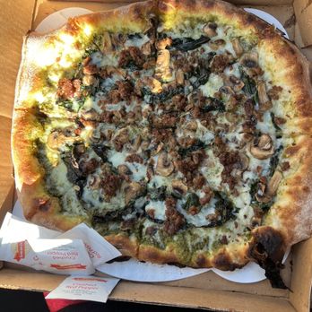 Thunderbolt Pizza - Vegan White Winter pizza with added vegan sausage. - Pizza Near Me - Long Beach, California Thunderbolt Pizza - Vegan White Winter pizza with added vegan sausage. - Pizza Near Me - Long Beach, California