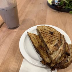 Station W - Havarti grilled cheese and iced mocha. In the back hot mocha and brunch plate
