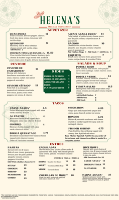 Menu photo 8 Helena's Mexican Restaurant Alexandria, VA