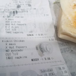 Showing what was ordered on the Kicken Chicken