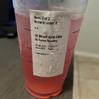 Starbucks - Strawberry Açaí Refresher w/ Lemonade No Strawberries - Coffee & Tea Near Me - Blythe, California