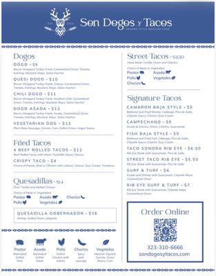 Menu photo 1 Son Dogos Y Tacos Los Angeles , CA