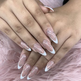 Deluxe Nails - Acrylic fill in with french and rhinestone design - Nail Technicians Near Me - Robertsdale, Alabama Deluxe Nails - Acrylic fill in with french and rhinestone design - Nail Technicians Near Me - Robertsdale, Alabama