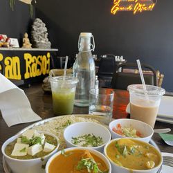 Indian Rasoi - My big plate with 3 choices. Ginger basil limeade!!!