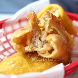 Punto Rojo - Inside of Empanada Hawaiana ($2.25) - ham and pineapple empanada