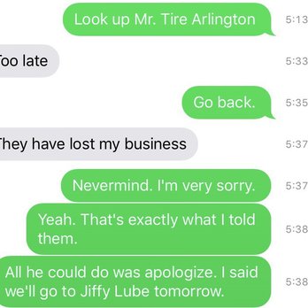 Mr. Tire Auto Service Centers - Timeline of texts. - Tires Near Me - Arlington, Virginia