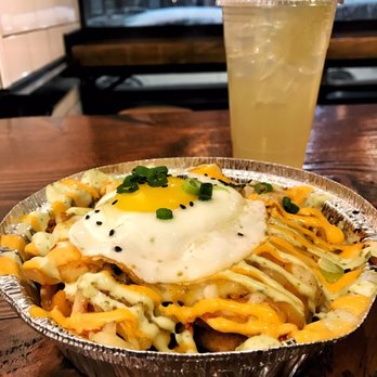 Coreanos Allston - Kimchi fries and the amazing ginger lime iced tea - Korean Near Me - Allston, Massachusetts