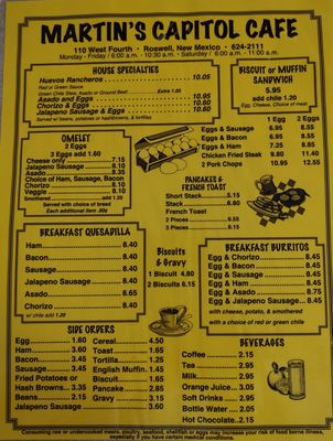 Menu photo 2 Martin's Capitol Cafe Roswell, NM Menu photo 2 Martin's Capitol Cafe Roswell, NM