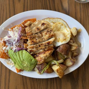 Señor Chilaquiles - Red chilaquiles with grilled chicken and avocado and sub rice and beans for potatoes - Mexican Near Me - Soquel, California Señor Chilaquiles - Red chilaquiles with grilled chicken and avocado and sub rice and beans for potatoes - Mexican Near Me - Soquel, California