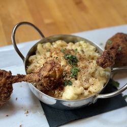 The Abbey - Fried. Chicken drumsticks and jalapeño Mac and cheese.