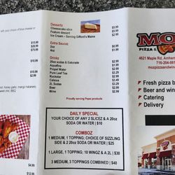 Printed menu