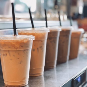 Addicted Espresso - iced coffees lined up on a counter - Coffee & Tea Near Me - Arlington, Washington Addicted Espresso - iced coffees lined up on a counter - Coffee & Tea Near Me - Arlington, Washington