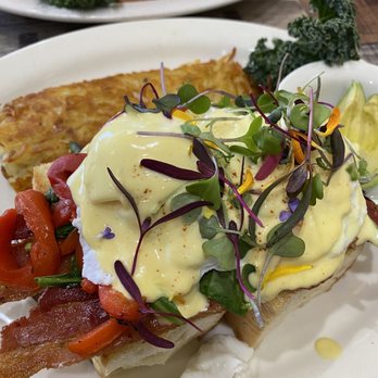 Eggscellent - Red Rock Benny with avocado on the side and the Stuffed French toast. - Breakfast & Brunch Near Me - Las Vegas, Nevada