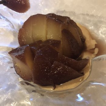 Casa Maria - poached pear with white chocolate sauce - Tapas Bars Near Me - Ronda, Massachusetts Casa Maria - poached pear with white chocolate sauce - Tapas Bars Near Me - Ronda, Massachusetts