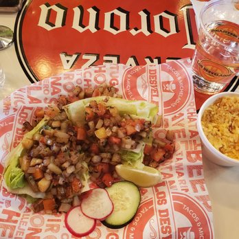Desvelados - Protein Style Tacos modified: Potatoes, tomatoes, onions, cilantro and a side of Mexican Rice - Mexican Near Me - Glendale, California