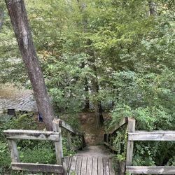 River Creek Campground - View from our camper with steps leading down to the river.