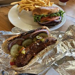 Burger and sausage sandwich Burger and sausage sandwich