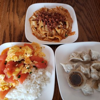 Lili's Restaurant - Egg and tomatoe with rice, biang biang noodles with pork, and pork and leek dumplings - Chinese Near Me - Amherst, Massachusetts Lili's Restaurant - Egg and tomatoe with rice, biang biang noodles with pork, and pork and leek dumplings - Chinese Near Me - Amherst, Massachusetts