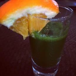GREEN JUICE (wheatgrass). You MUST have the orange slice as a chaser. GREEN JUICE (wheatgrass). You MUST have the orange slice as a chaser.