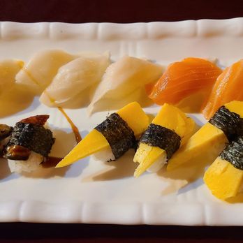 Kyoto Sushi - Egg, eel, salmon, and white escolar sushi - Japanese Near Me - Eagan, Minnesota