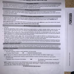 DMV - INF 70 form must be mailed in not online to get Title ownership history.