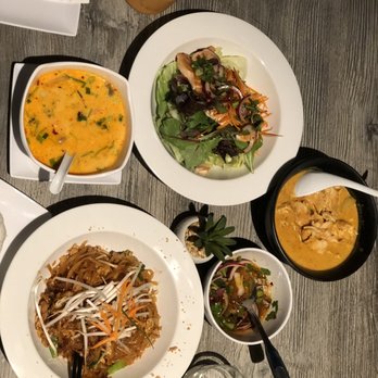 Pearl Thai Eatery - From the top left:TomKhaGai, Grill salmon salad, Chicken yellow curry and Padthai - Thai Near Me - Pasadena, California Pearl Thai Eatery - From the top left:TomKhaGai, Grill salmon salad, Chicken yellow curry and Padthai - Thai Near Me - Pasadena, California