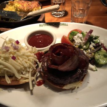 Rutherford Grill - Great portions of this meal, bar b q western style hamburger with cucumber salad!!! Yes!!! No diet!! - American Near Me - Rutherford, California