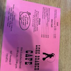 Long Branch Cafe - Front Menu