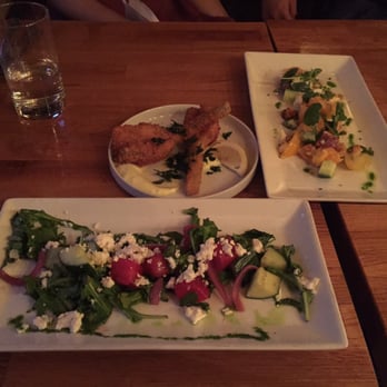 Basi Italia - Fried baby artichokes (center), pickled watermelon (bottom), and heirloom tomato panzanella (right) - Italian Near Me - Columbus, Ohio Basi Italia - Fried baby artichokes (center), pickled watermelon (bottom), and heirloom tomato panzanella (right) - Italian Near Me - Columbus, Ohio