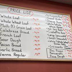 The Brick Oven Bakery - Bread price list