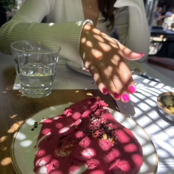 Doya - Beet hummus (ignore my hand- the hummus matched my nails lol) - Turkish Near Me - Miami, Florida Doya - Beet hummus (ignore my hand- the hummus matched my nails lol) - Turkish Near Me - Miami, Florida