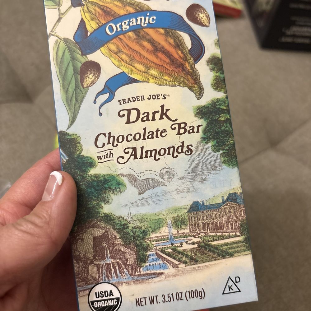Trader Joe's - Don't forget the almonds. I love the nuts in the cacao. 73%. Doesn't say where it's from but at this point I'm not complaining. - Grocery Near Me - Seattle, Washington