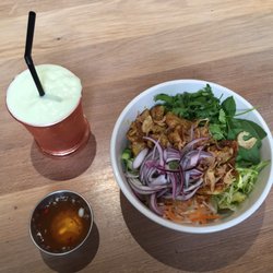 Pho Street - Avocado shake with chargrilled pork noodle salad