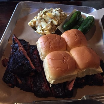 Fette Sau - Beef brisket, ribs, but potato salad and pickles. Roll for the brisket - Barbeque Near Me - Brooklyn, New York