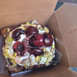 Cherry creme fraiche croissant toast.
