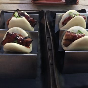 Bar Bao - Grilled pork belly (right) and grilled chicken bao buns. - Asian Fusion Near Me - Arlington, Virginia