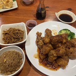 Peking Garden Restaurant - P1. General Tso's Chicken with Fried Rice and Lo Mein