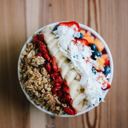 The Daily Beet - Our #1 seller! Daily Beet Acai Bowl! Topped with seasonal fruit and homemade GF granola.