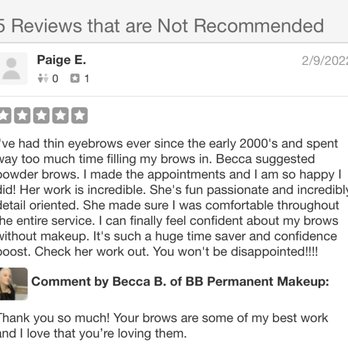 BB Permanent Makeup - true testimonials that have been hidden by the yelp algorithm. - Permanent Makeup Near Me - Huntington Beach, California