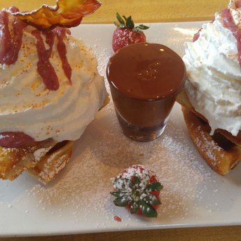 Monki Breakfastclub & Bistro - Waffles with candied bacon - Breakfast & Brunch Near Me - Calgary, Alberta