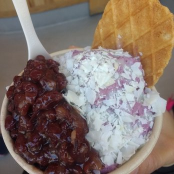 Powder - Halo-Halo snow (ube flavor with toasted almonds, azuki red beans, sweet milk glaze with free cookie) regular size $4.50 (6/10/18) - Desserts Near Me - San Francisco, California Powder - Halo-Halo snow (ube flavor with toasted almonds, azuki red beans, sweet milk glaze with free cookie) regular size $4.50 (6/10/18) - Desserts Near Me - San Francisco, California