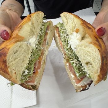 5 Star Bagelry - Heavenly Veggie with Chive Cream Cheese on a Jalapeño Cheese Bagel - Bagels Near Me - Orange, California 5 Star Bagelry - Heavenly Veggie with Chive Cream Cheese on a Jalapeño Cheese Bagel - Bagels Near Me - Orange, California