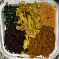 Merkato Cafe’ Ethiopian Food Truck - Lentils, cabbage, beets, rice, kale